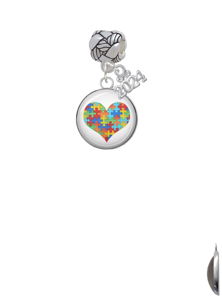 Delight Jewelry Silvertone Domed Puzzle Piece Heart Woven Rope Charm Bead Dangle with Year 2024 Image 2