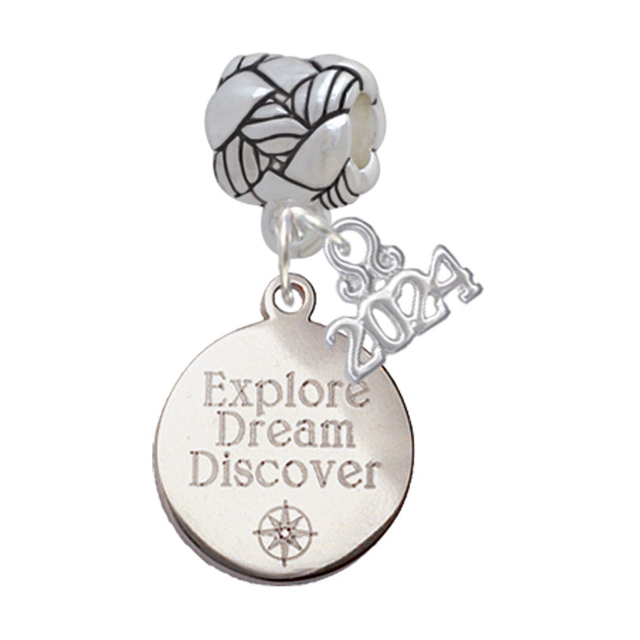 Delight Jewelry Engraved Explore Dream Discover Disc Woven Rope Charm Bead Dangle with Year 2024 Image 1