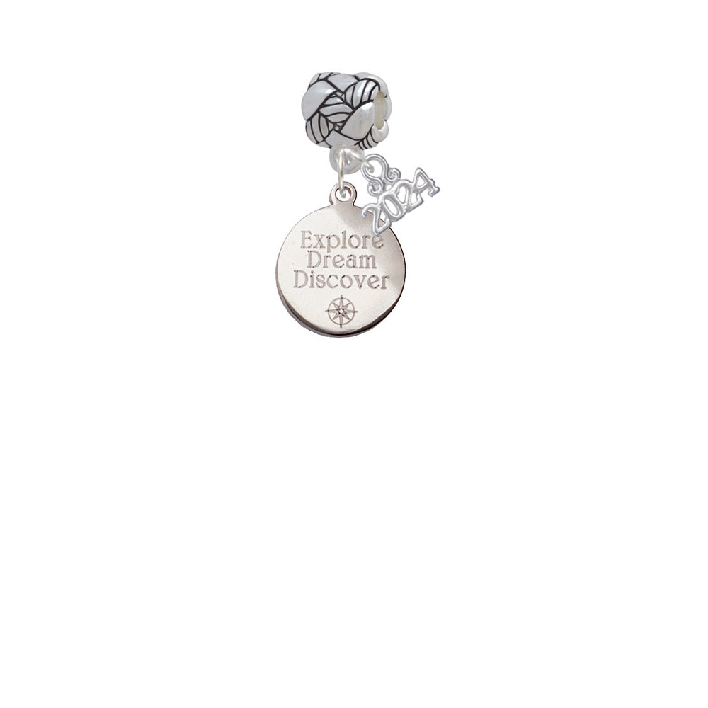 Delight Jewelry Engraved Explore Dream Discover Disc Woven Rope Charm Bead Dangle with Year 2024 Image 2