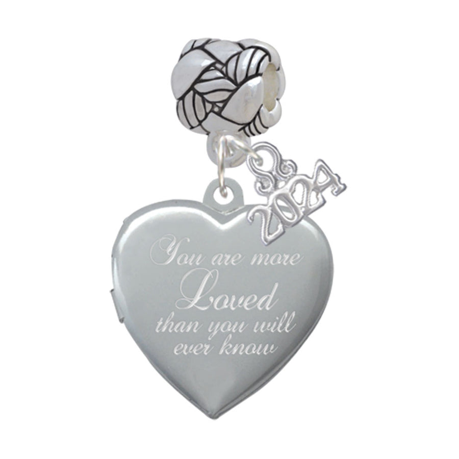 Delight Jewelry Silvertone You Are More Loved Engraved Locket Woven Rope Charm Bead Dangle with Year 2024 Image 1