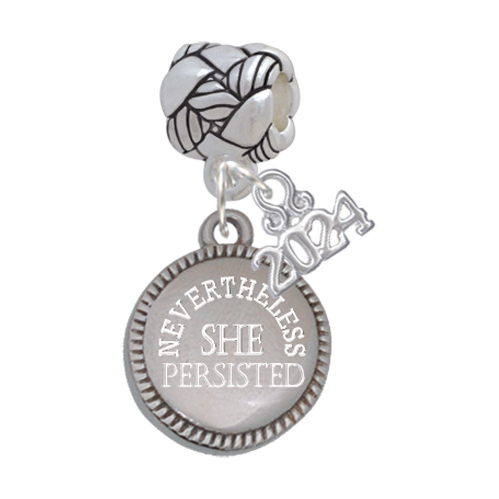 Delight Jewelry Stainless Steel Disc Nevertheless She Persisted Woven Rope Charm Bead Dangle with Year 2024 Image 1