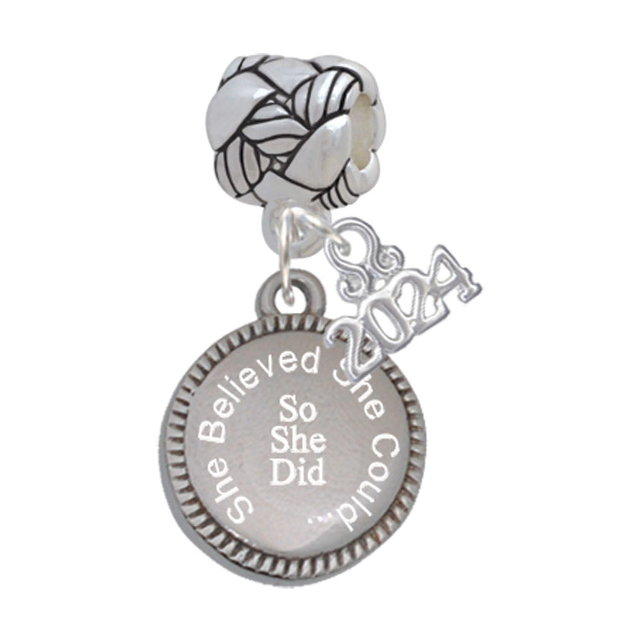 Delight Jewelry Stainless Steel Disc She Believed She Could So She Did Woven Rope Charm Bead Dangle with Year 2024 Image 1