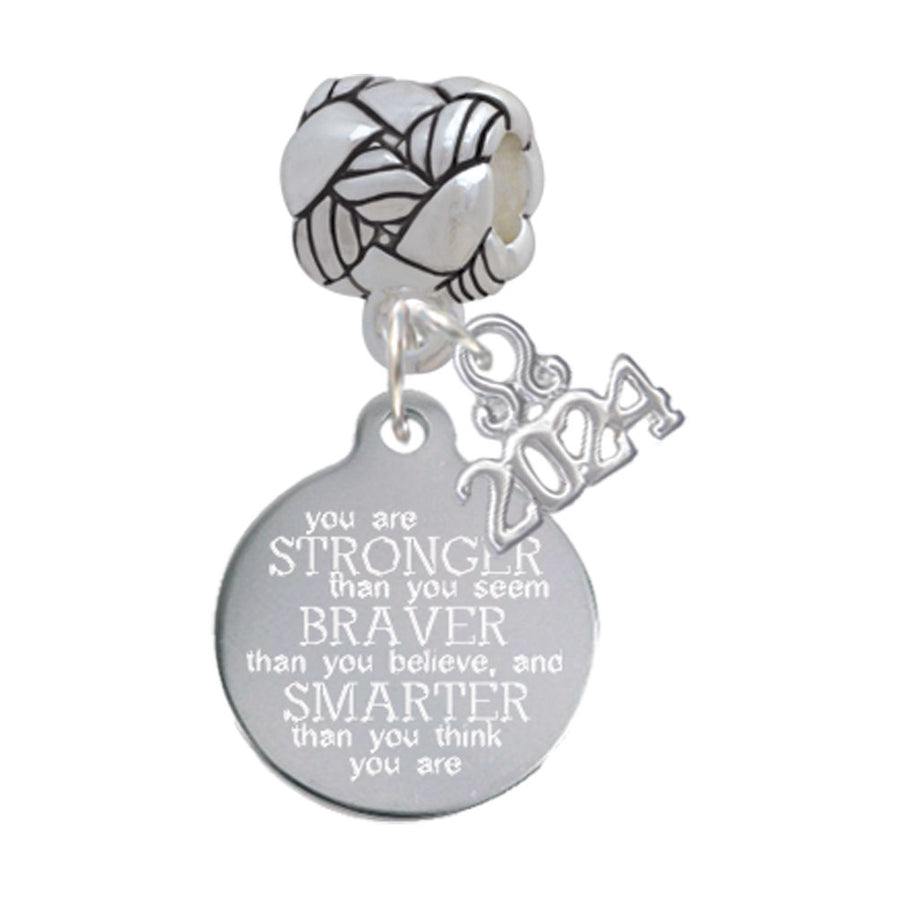 Delight Jewelry Stainless Steel Disc Stronger Braver Smarter Woven Rope Charm Bead Dangle with Year 2024 Image 1