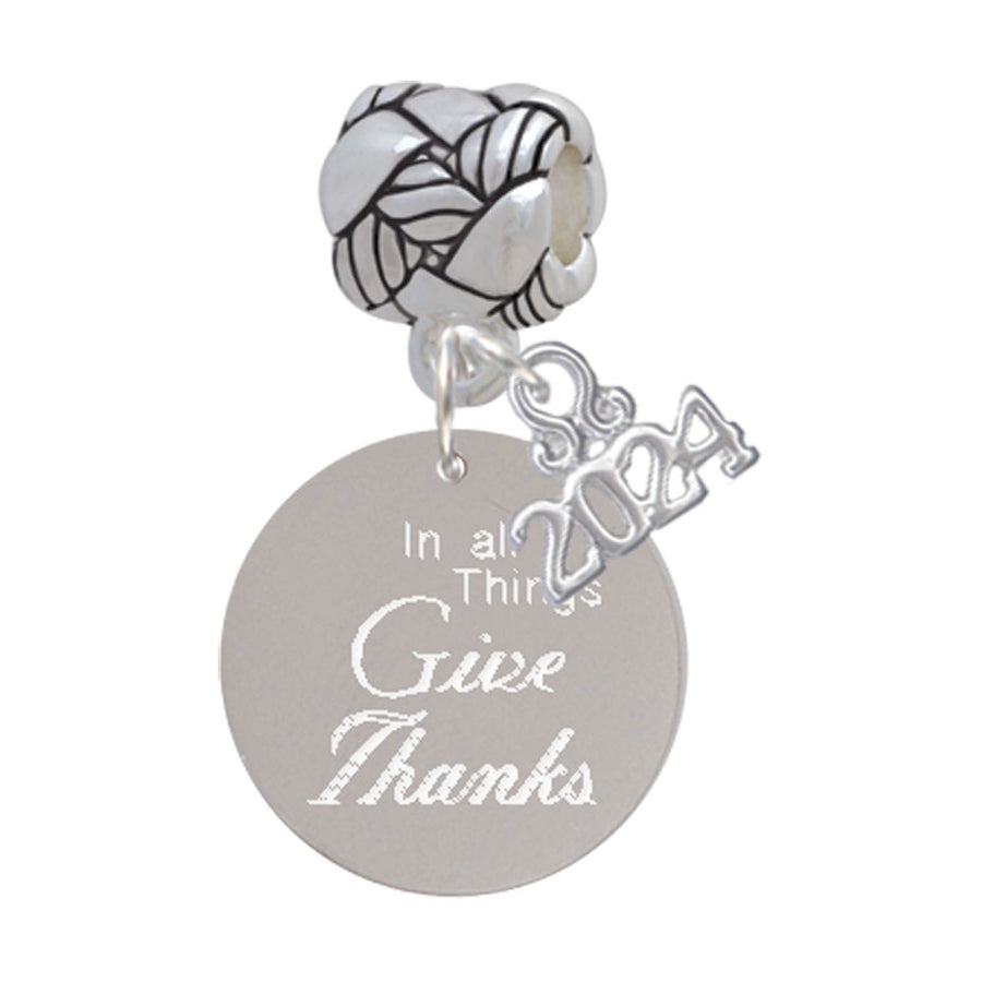 Delight Jewelry Stainless Steel In all things Give Thanks Disc - Woven Rope Charm Bead Dangle with Year 2024 Image 1