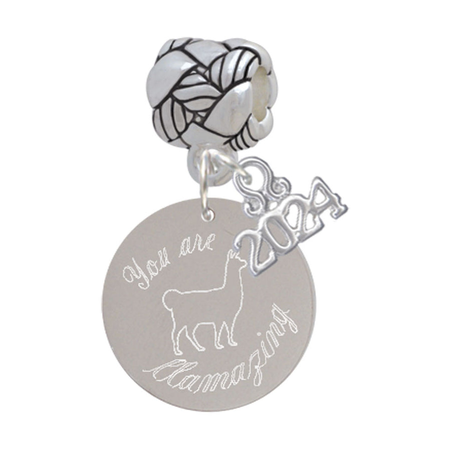 Delight Jewelry Stainless Steel You are Llamazing Llama Disc - Woven Rope Charm Bead Dangle with Year 2024 Image 1