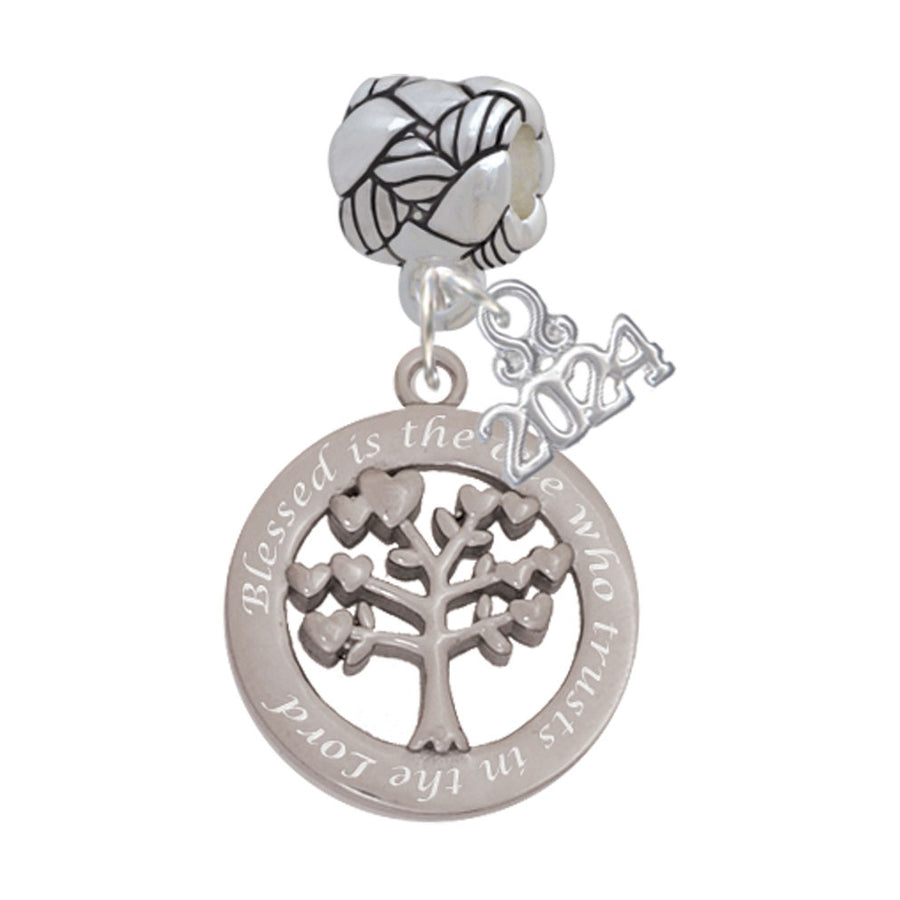 Delight Jewelry Stainless Steel Trust in the Lord Tree of Life - Woven Rope Charm Bead Dangle with Year 2024 Image 1