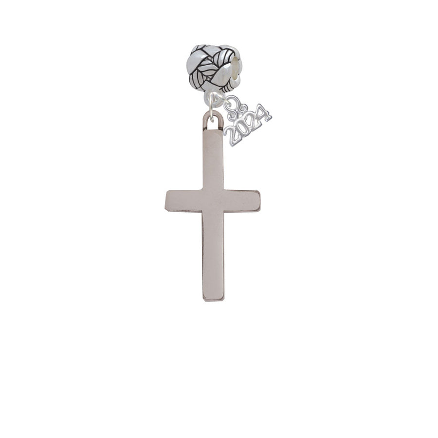Delight Jewelry Stainless Steel 1.3" Cross - Woven Rope Charm Bead Dangle with Year 2024 Image 1