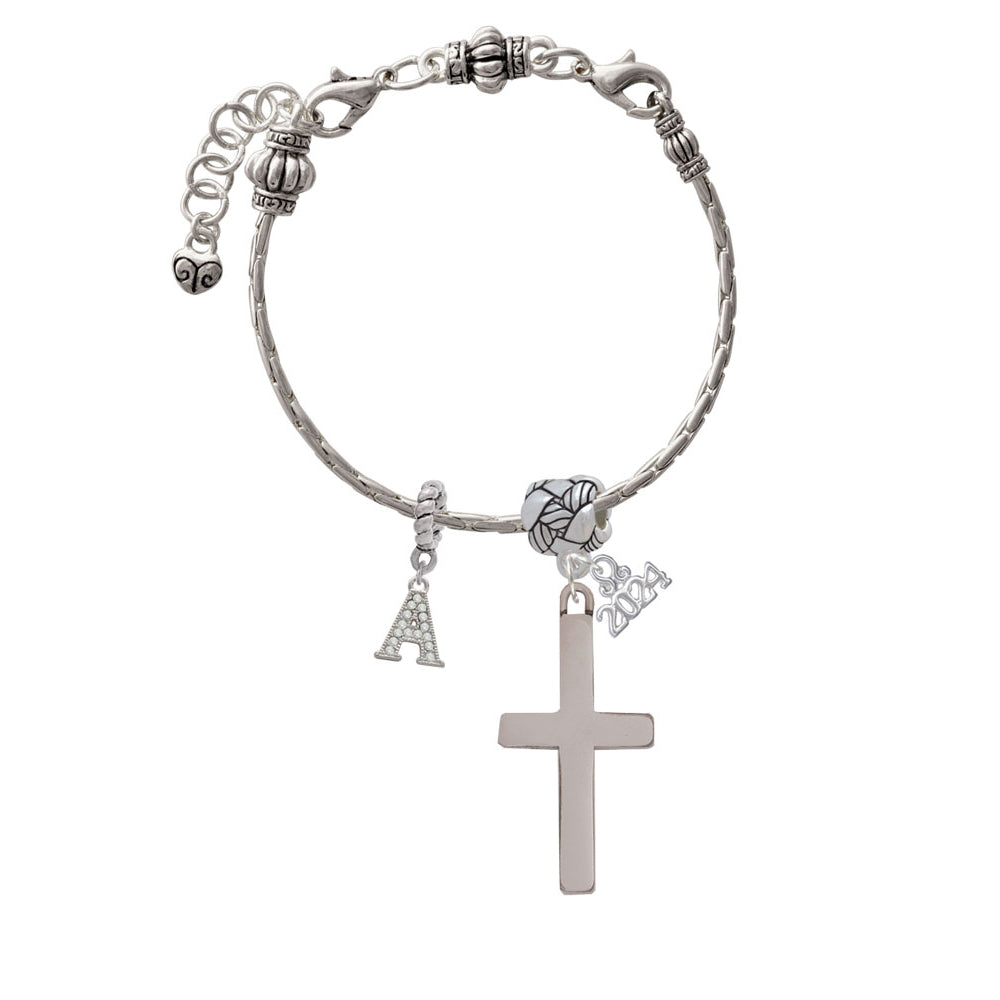 Delight Jewelry Stainless Steel 1.3" Cross - Woven Rope Charm Bead Dangle with Year 2024 Image 2