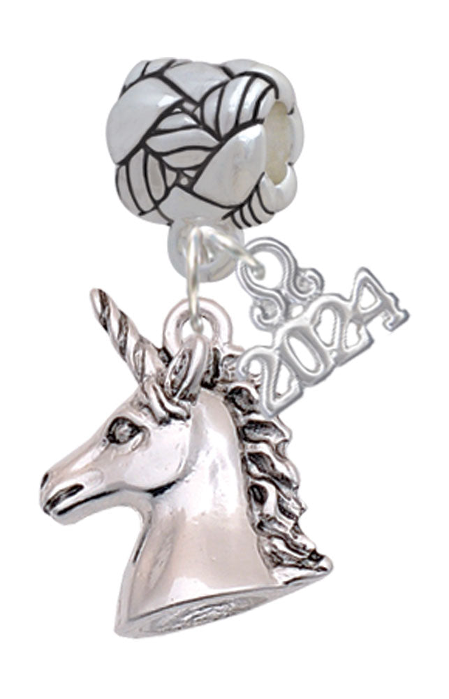 Delight Jewelry Silvertone 3-D Unicorn Head - Woven Rope Charm Bead Dangle with Year 2024 Image 1