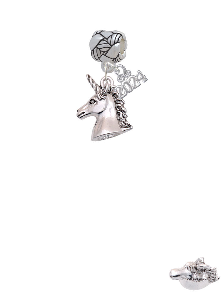 Delight Jewelry Silvertone 3-D Unicorn Head - Woven Rope Charm Bead Dangle with Year 2024 Image 2