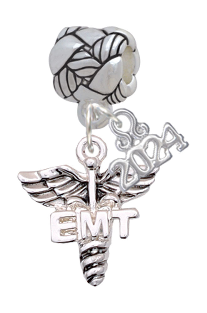 Delight Jewelry Silvertone EMT Caduceus - Woven Rope Charm Bead Dangle with Year 2024 Image 1