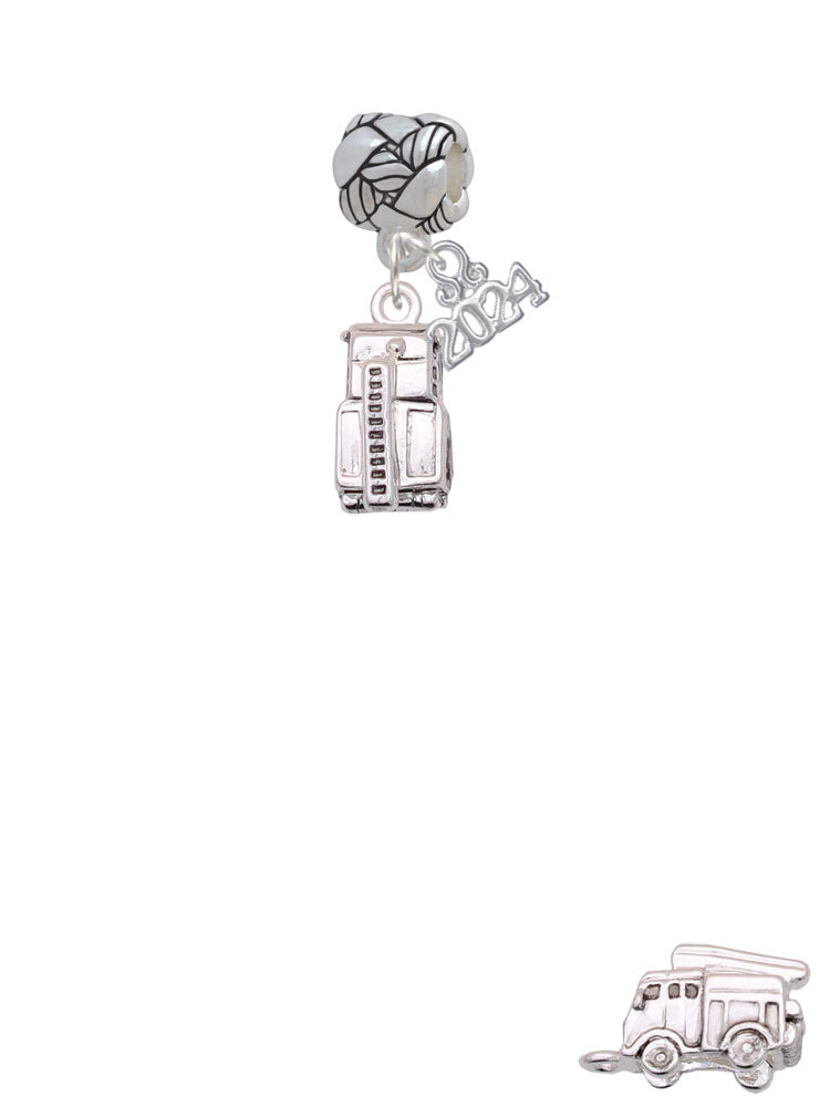 Delight Jewelry Silvertone 3-D Fire Engine - Woven Rope Charm Bead Dangle with Year 2024 Image 2