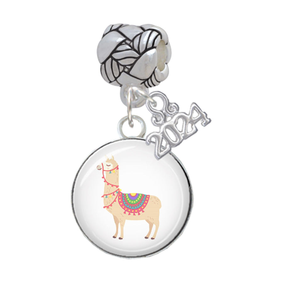 Delight Jewelry Silvertone Domed Llama Woven Rope Charm Bead Dangle with Year 2024 Image 1