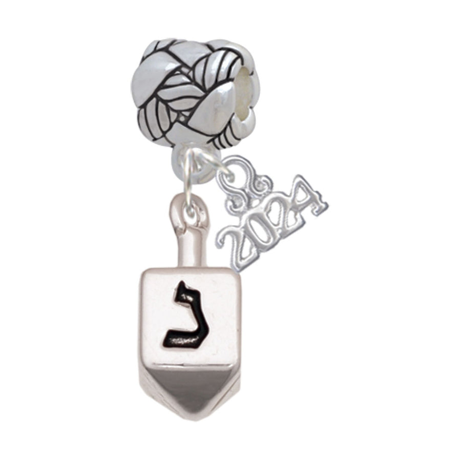 Delight Jewelry Silvertone 3-D Dreidel - Woven Rope Charm Bead Dangle with Year 2024 Image 1