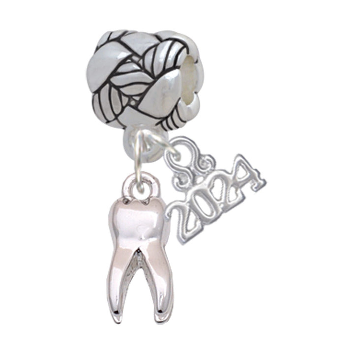 Delight Jewelry Silvertone 3-D Tooth - Woven Rope Charm Bead Dangle with Year 2024 Image 1