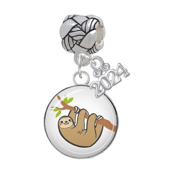 Delight Jewelry Silvertone Domed Sloth Woven Rope Charm Bead Dangle with Year 2024 Image 1
