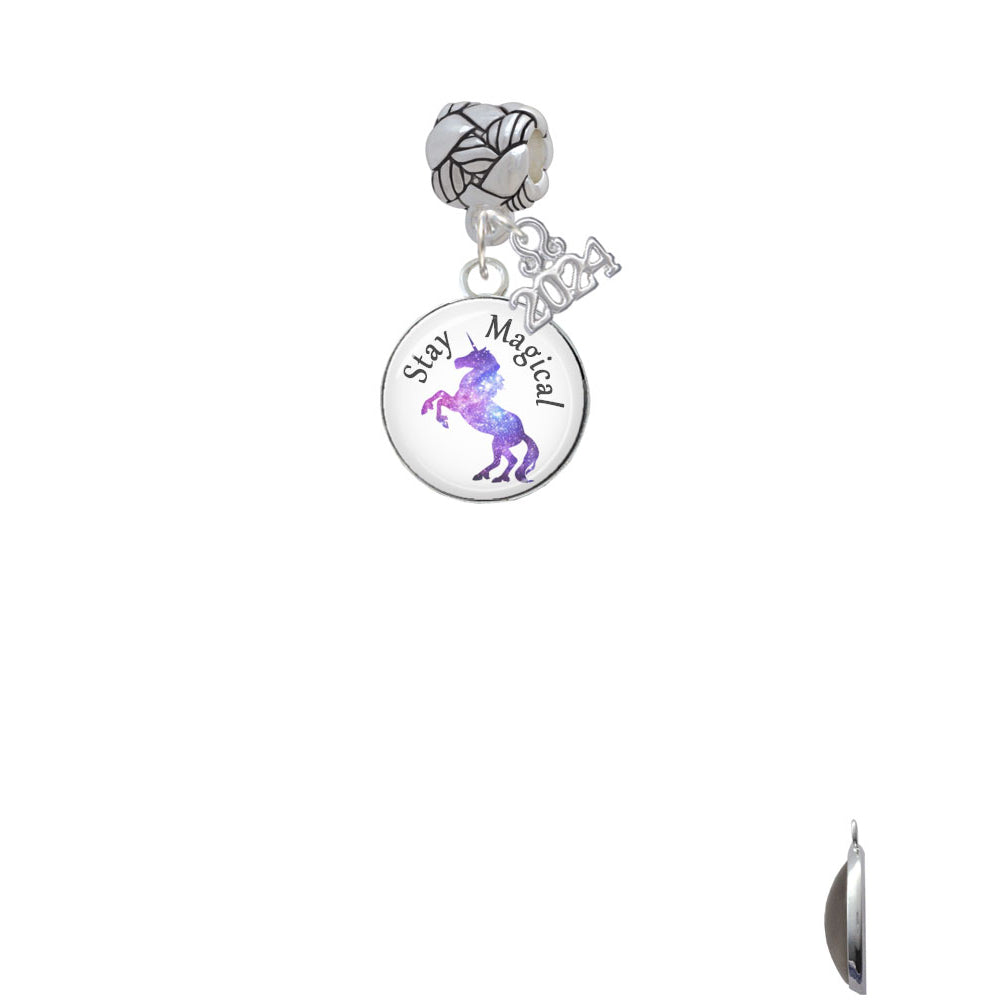 Delight Jewelry Silvertone Domed Stay Magical Unicorn Woven Rope Charm Bead Dangle with Year 2024 Image 2