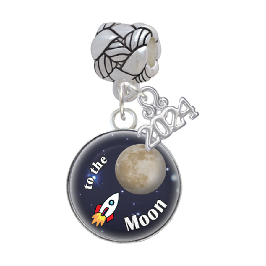 Delight Jewelry Silvertone Domed To the Moon Rocket Woven Rope Charm Bead Dangle with Year 2024 Image 1