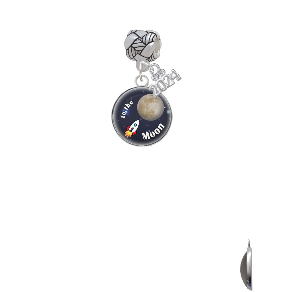 Delight Jewelry Silvertone Domed To the Moon Rocket Woven Rope Charm Bead Dangle with Year 2024 Image 2