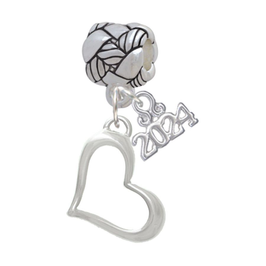 Delight Jewelry Silvertone Slanted Open Heart Woven Rope Charm Bead Dangle with Year 2024 Image 1