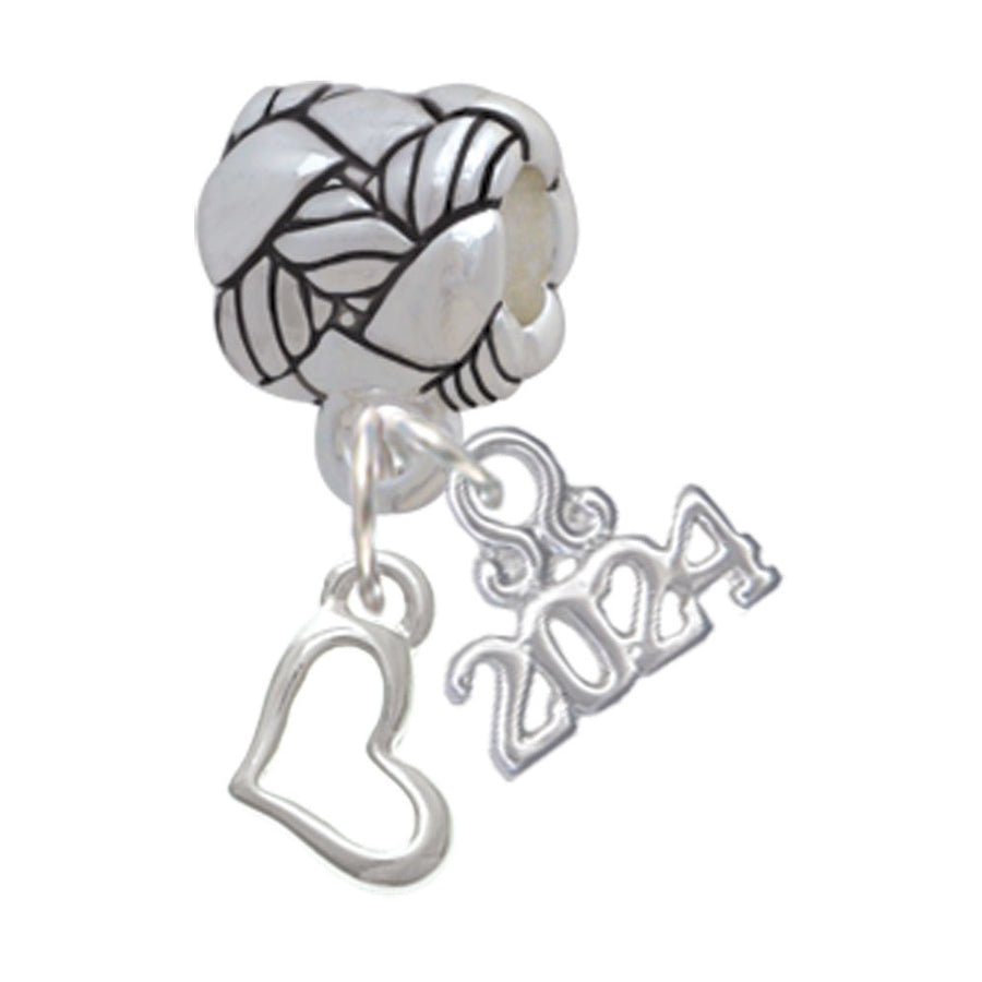 Delight Jewelry Silvertone Small Slanted Open Heart Woven Rope Charm Bead Dangle with Year 2024 Image 1