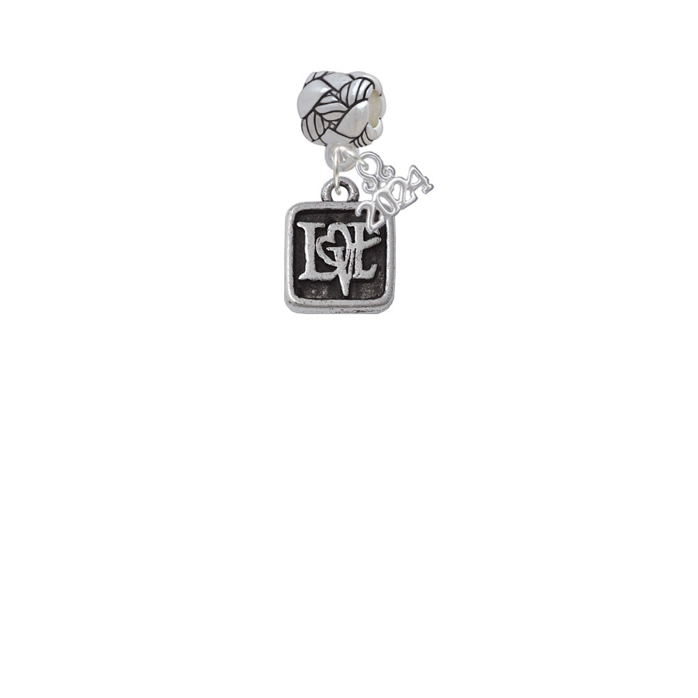 Delight Jewelry Silvertone Antiqued Square Seal - Love with Heart Woven Rope Charm Bead Dangle with Year 2024 Image 2