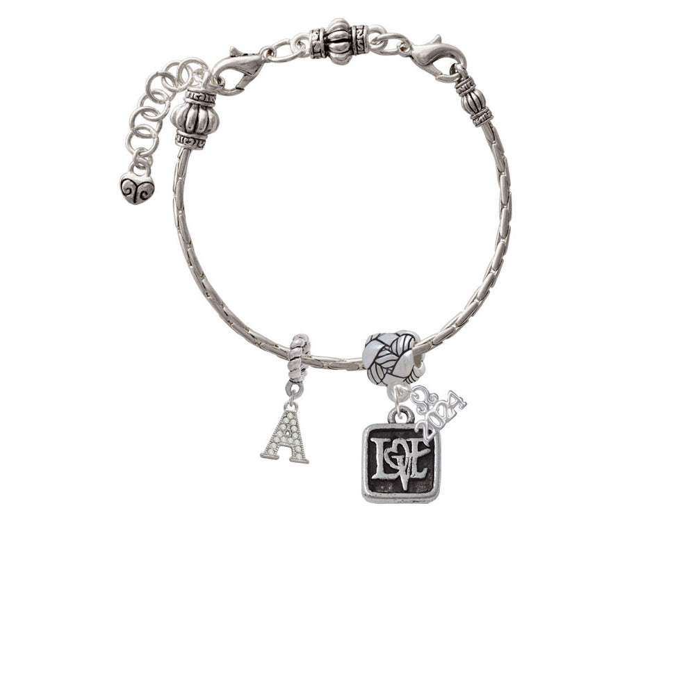 Delight Jewelry Silvertone Antiqued Square Seal - Love with Heart Woven Rope Charm Bead Dangle with Year 2024 Image 3
