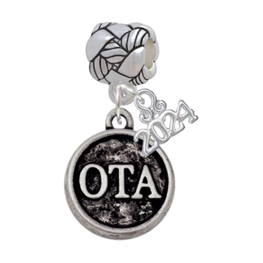 Delight Jewelry Silvertone Occupational Therapist Caduceus Seal - OTA Woven Rope Charm Bead Dangle with Year 2024 Image 1