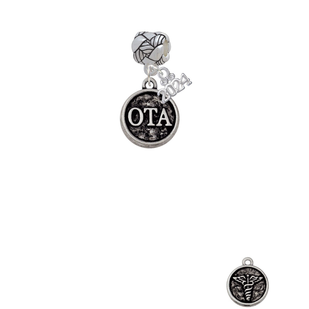 Delight Jewelry Silvertone Occupational Therapist Caduceus Seal - OTA Woven Rope Charm Bead Dangle with Year 2024 Image 2