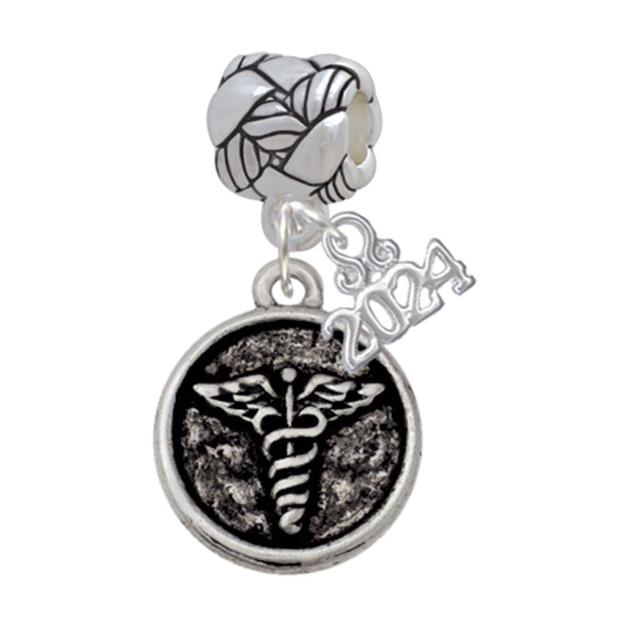Delight Jewelry Silvertone Medical Caduceus Seal - Woven Rope Charm Bead Dangle with Year 2024 Image 1