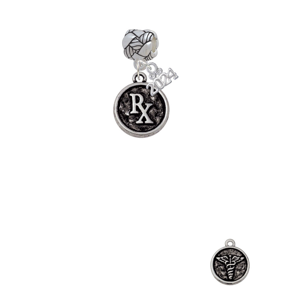 Delight Jewelry Silvertone Medical Caduceus Seal - Rx Woven Rope Charm Bead Dangle with Year 2024 Image 2