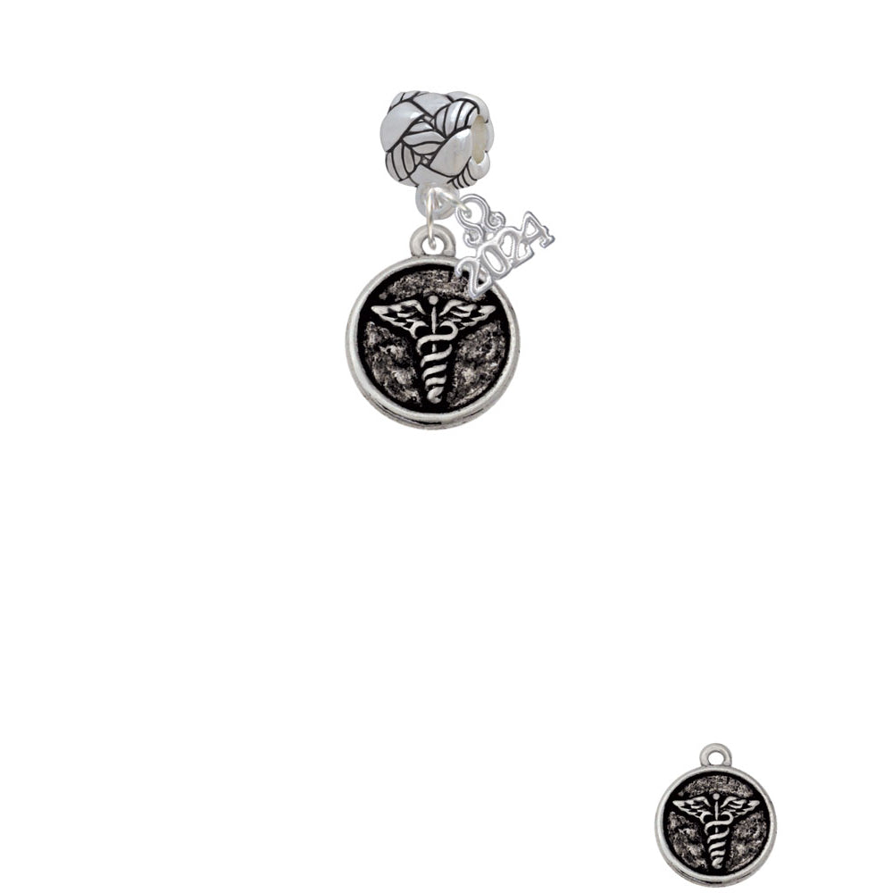 Delight Jewelry Silvertone Medical Caduceus Seal - Woven Rope Charm Bead Dangle with Year 2024 Image 2