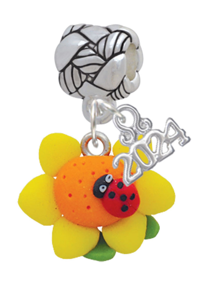 Delight Jewelry Fimo Clay Sunflower with Ladybug Woven Rope Charm Bead Dangle with Year 2024 Image 1