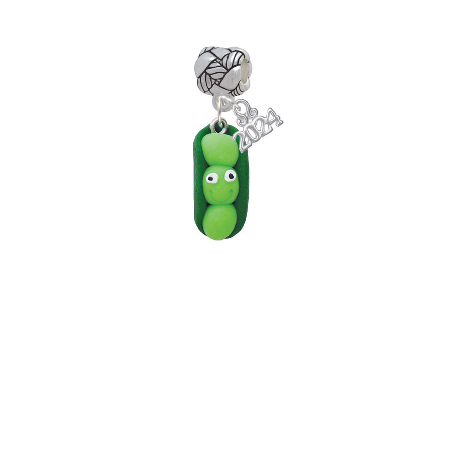 Delight Jewelry Fimo Clay Three Peas in a Pod Woven Rope Charm Bead Dangle with Year 2024 Image 1
