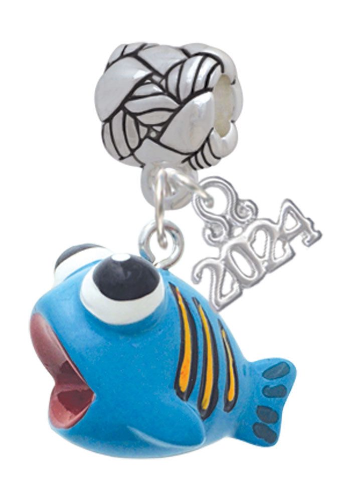 Delight Jewelry Resin Blue Fish with Orange Stripes Woven Rope Charm Bead Dangle with Year 2024 Image 1