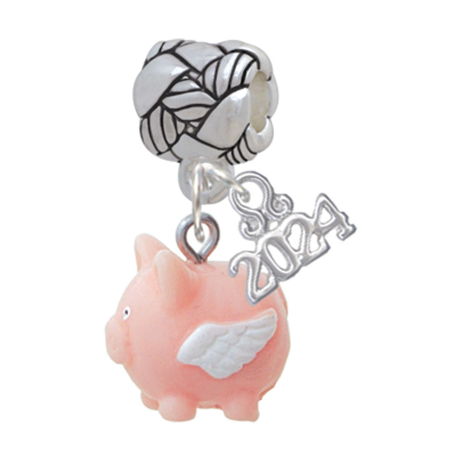 Delight Jewelry Resin Flying Pink Pig Woven Rope Charm Bead Dangle with Year 2024 Image 1