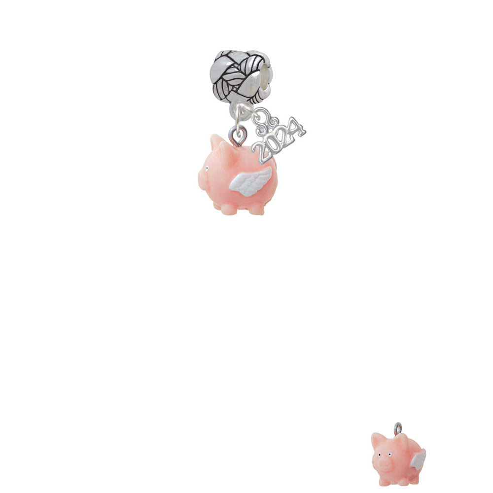 Delight Jewelry Resin Flying Pink Pig Woven Rope Charm Bead Dangle with Year 2024 Image 2