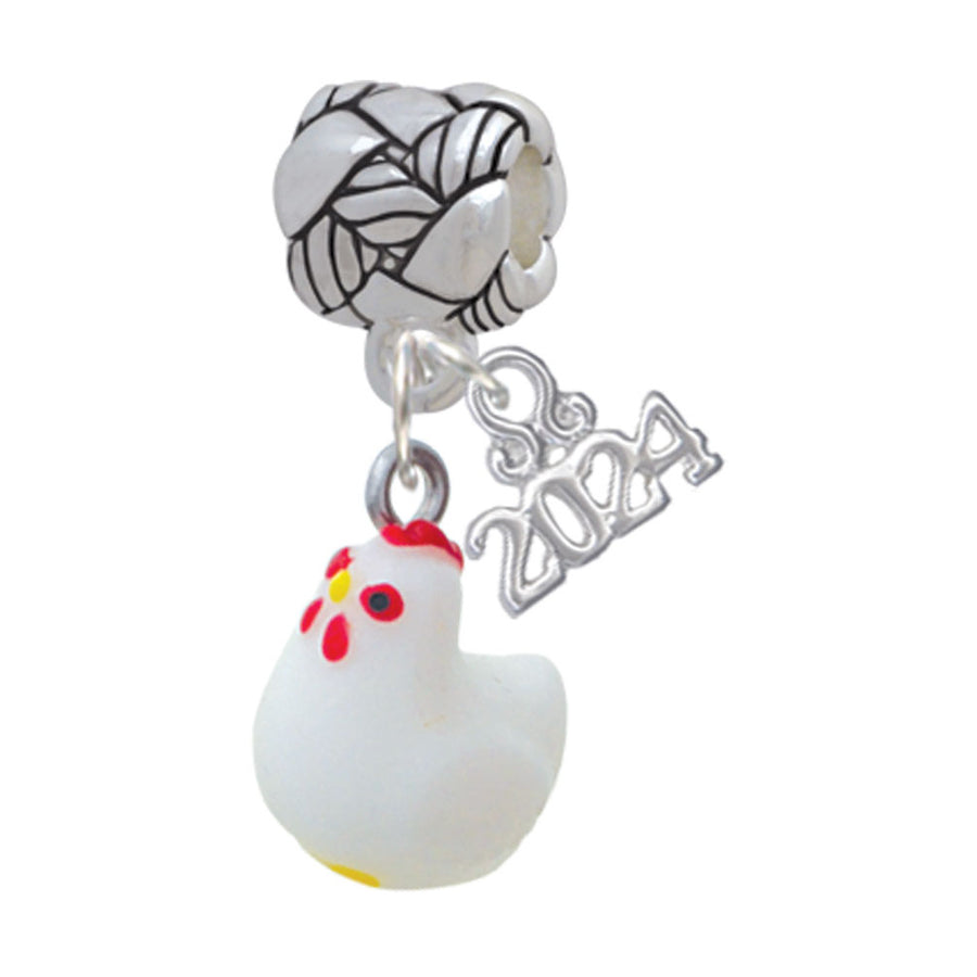 Delight Jewelry Resin White Chicken Woven Rope Charm Bead Dangle with Year 2024 Image 1