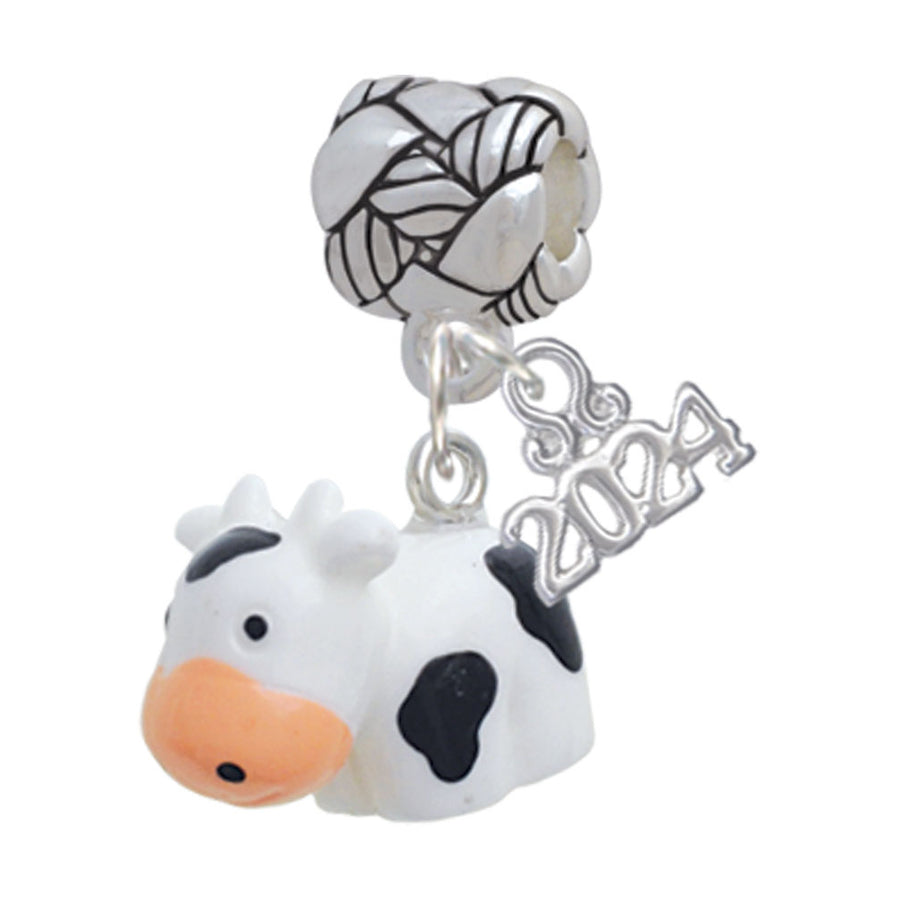 Delight Jewelry Resin Black and White Cow Woven Rope Charm Bead Dangle with Year 2024 Image 1