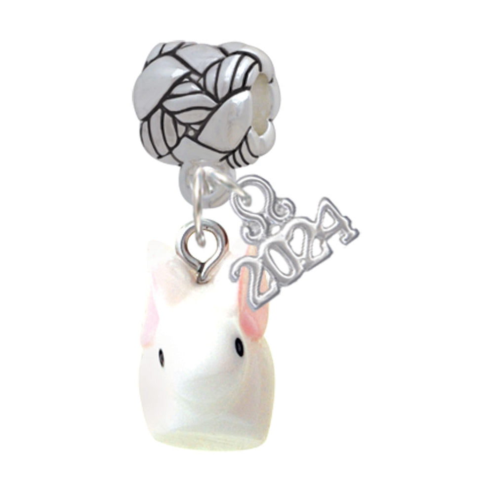 Delight Jewelry Resin White Big Ear Bunny Woven Rope Charm Bead Dangle with Year 2024 Image 1