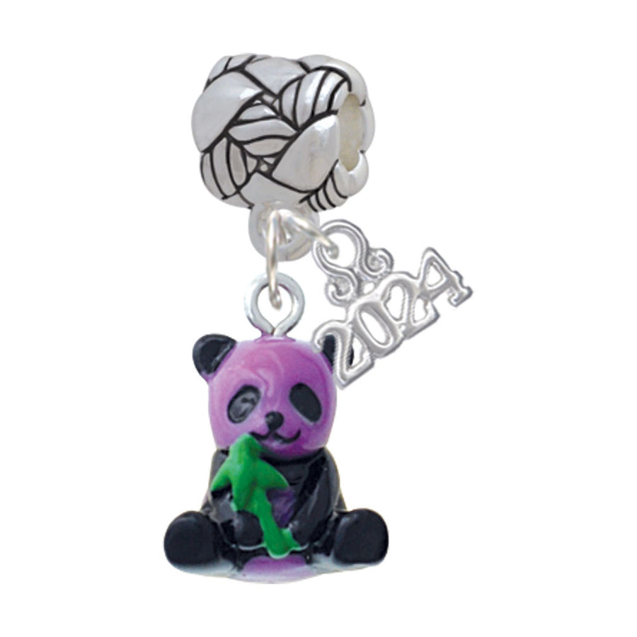 Delight Jewelry Resin Purple Panda Bear Woven Rope Charm Bead Dangle with Year 2024 Image 1