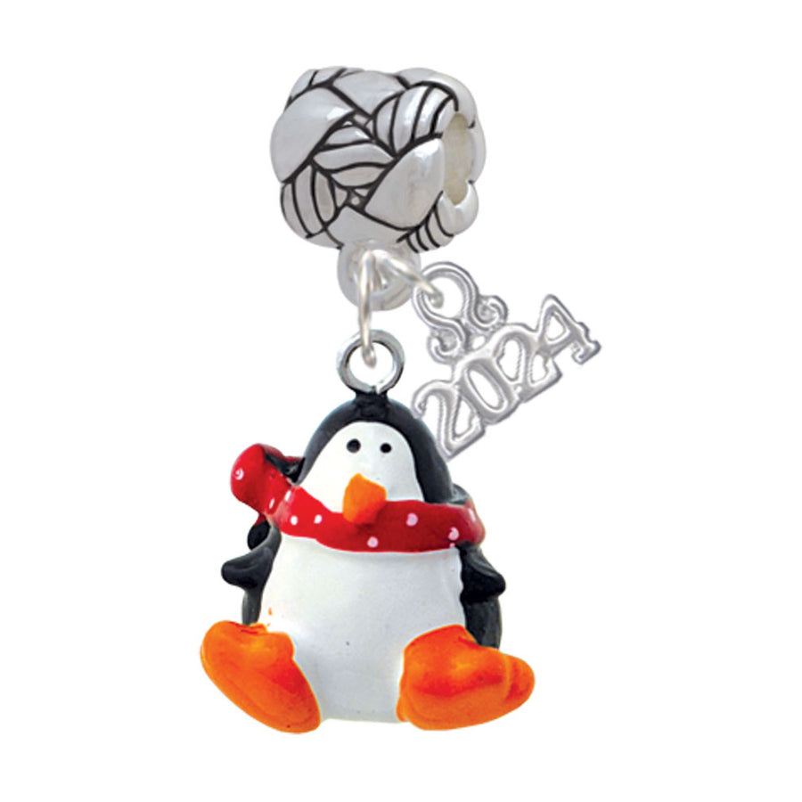 Delight Jewelry Resin Penguin with Red Scarf Woven Rope Charm Bead Dangle with Year 2024 Image 1