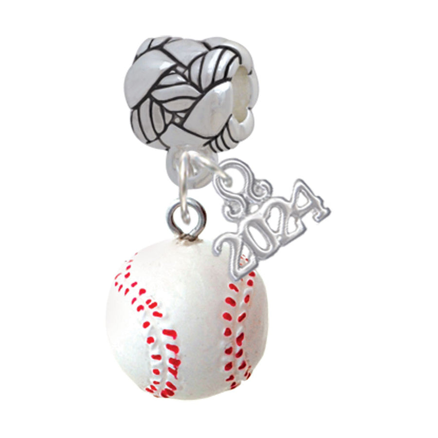 Delight Jewelry Resin 1/2" Baseball Woven Rope Charm Bead Dangle with Year 2024 Image 1