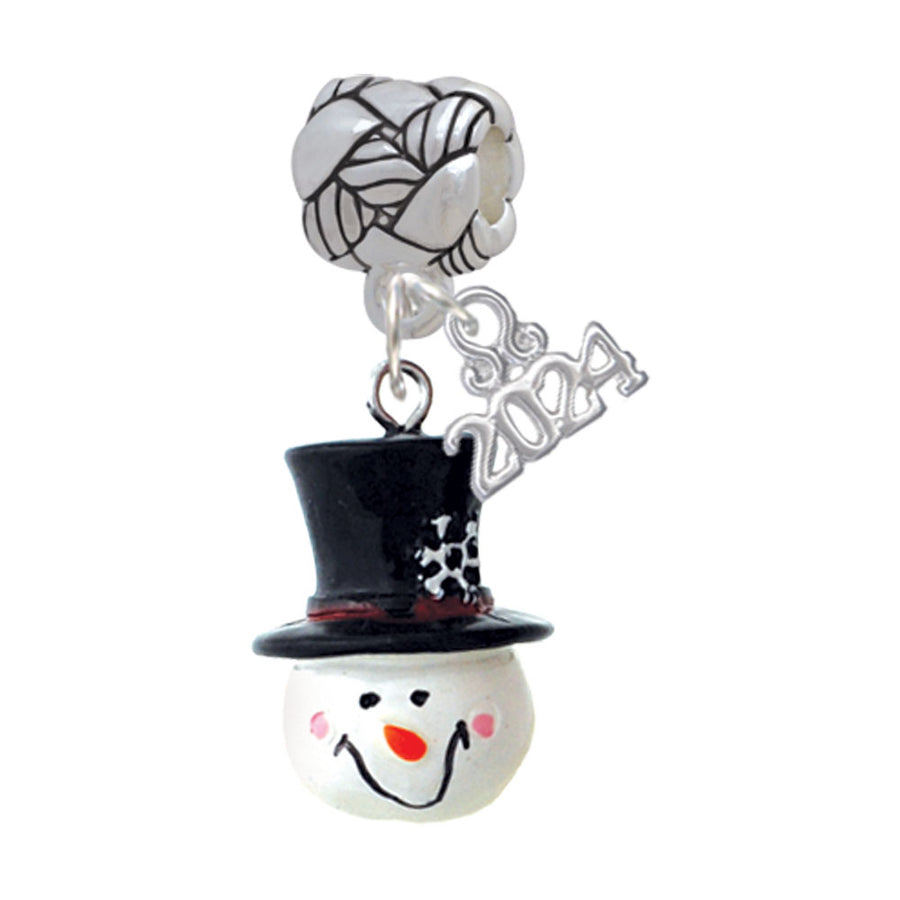 Delight Jewelry Resin Snowman Head with Top Hat Woven Rope Charm Bead Dangle with Year 2024 Image 1