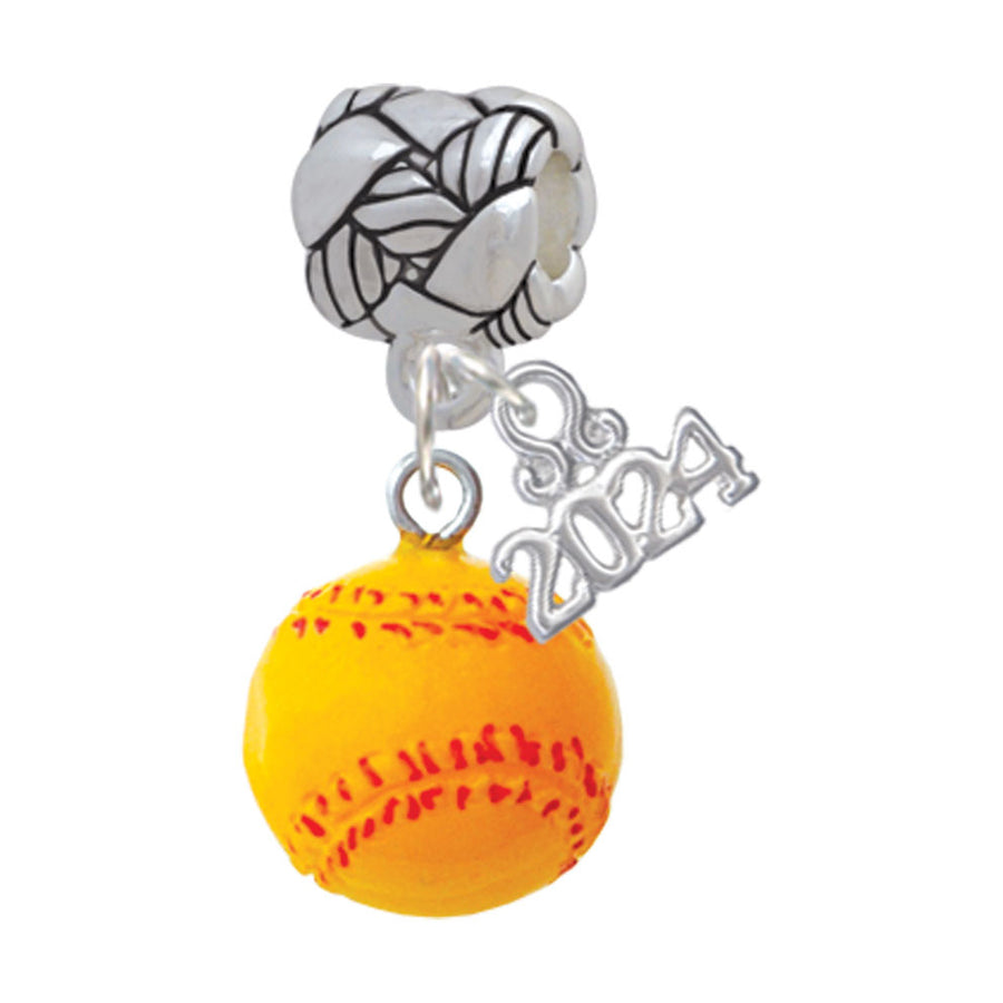 Delight Jewelry Resin 1/2" Softball Woven Rope Charm Bead Dangle with Year 2024 Image 1