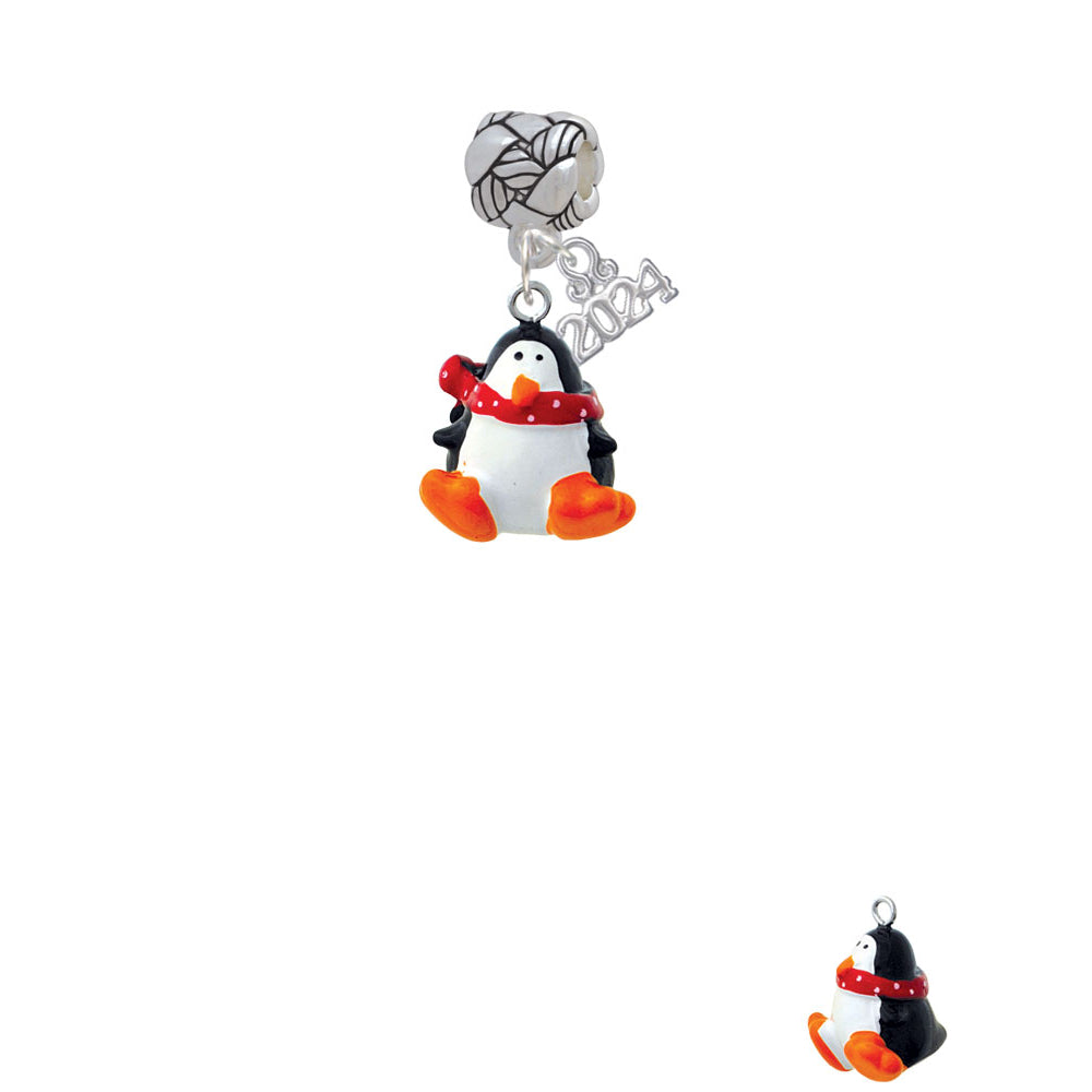 Delight Jewelry Resin Penguin with Red Scarf Woven Rope Charm Bead Dangle with Year 2024 Image 2