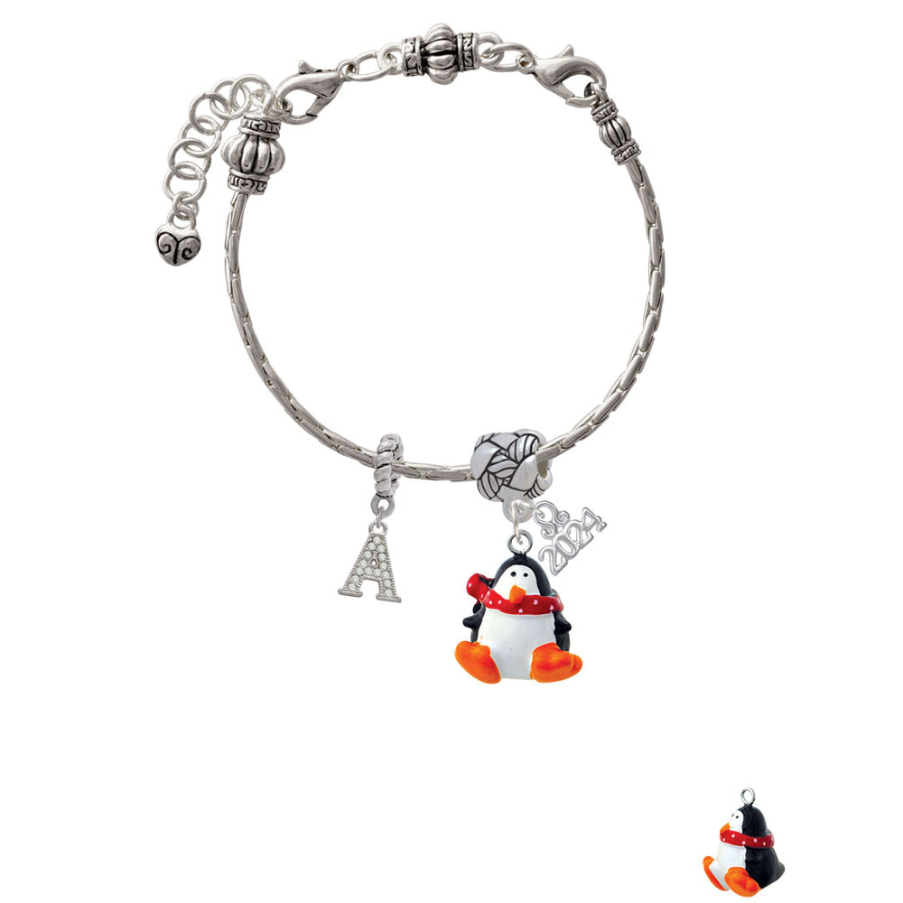 Delight Jewelry Resin Penguin with Red Scarf Woven Rope Charm Bead Dangle with Year 2024 Image 3