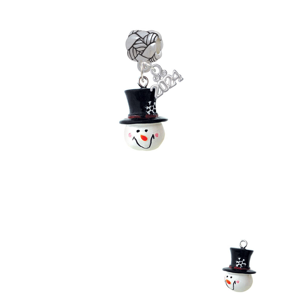 Delight Jewelry Resin Snowman Head with Top Hat Woven Rope Charm Bead Dangle with Year 2024 Image 2
