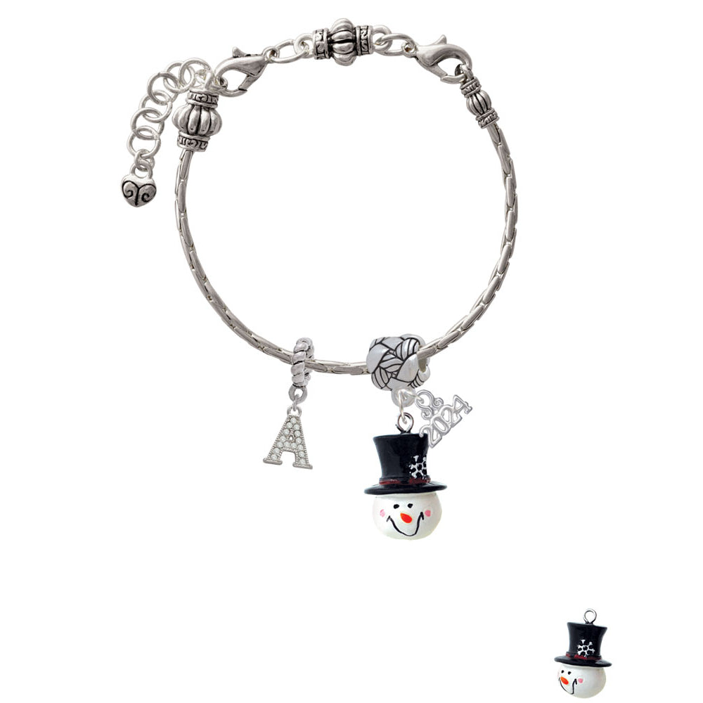 Delight Jewelry Resin Snowman Head with Top Hat Woven Rope Charm Bead Dangle with Year 2024 Image 3