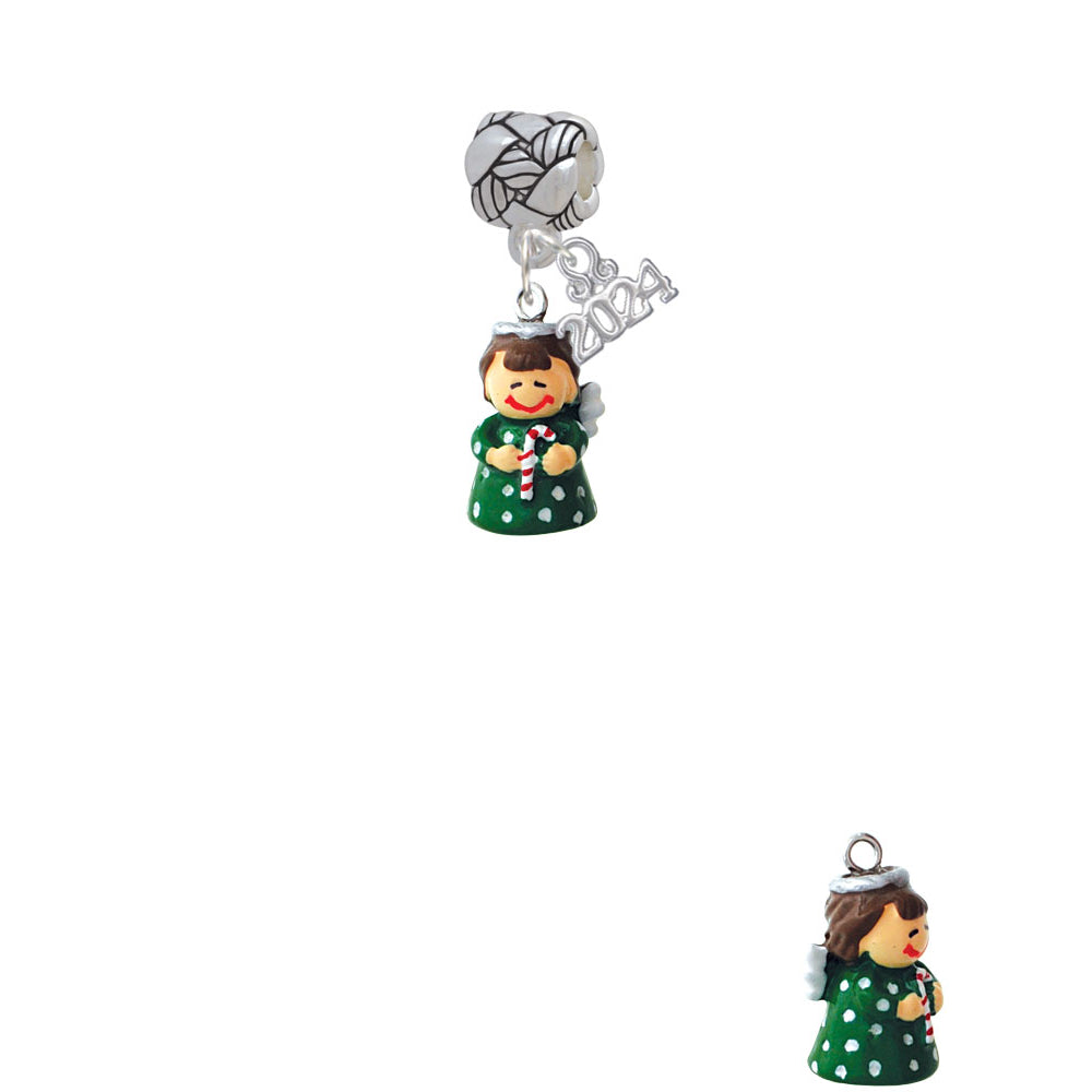 Delight Jewelry Resin Green Angel Holding Candy Cane Woven Rope Charm Bead Dangle with Year 2024 Image 2